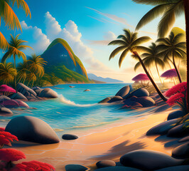 Wall Mural - Beautiful exotic beach in bright colors abstract wavy background made with paints.generative ai