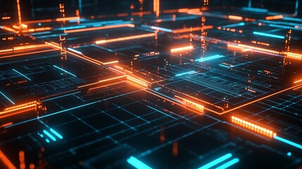 Poster - Abstract futuristic digital grid with glowing lines.