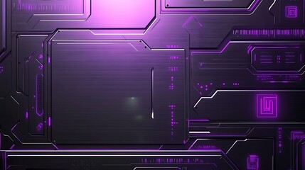Poster - Abstract futuristic technology background with purple glowing lines and a blank metal panel.