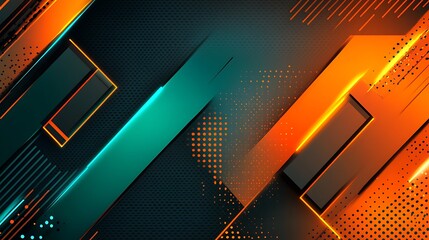 Poster - Abstract geometric background with glowing lines and shapes in blue and orange on dark backdrop.