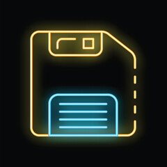 Poster - Neon icon of a floppy disk glowing on a black background