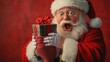 © Muhawaii - Capture the comical moment of Santa attempting to cram a massive gift into a tiny stocking, his expression conveying ironic shock
