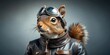 © Hugnaka - Cool squirrel wearing leather jacket and goggles reflected on a surface