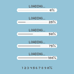 Fototapete - collection set of retro game 8bit pixel art loading process progress counter bar computer battery, b