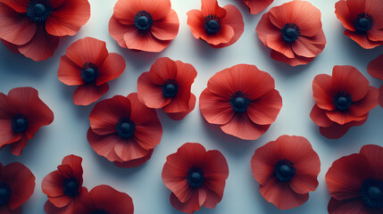 Poppy flowers on white background. banner for veterans day memorial day. Remembrance day poster. Symbol of Memorial Day Armistice day and Anzac Day for greeting card poster.