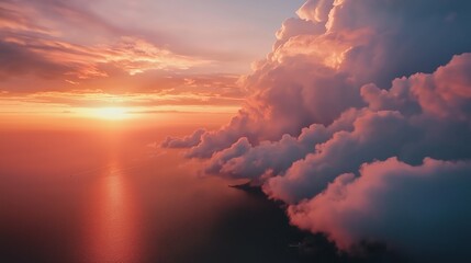 Wall Mural - flying in bright sunset clouds