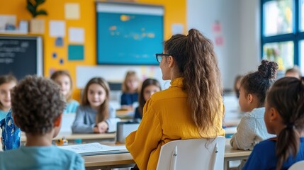 Poster - A classroom where teachers and students interact through a learning management system.