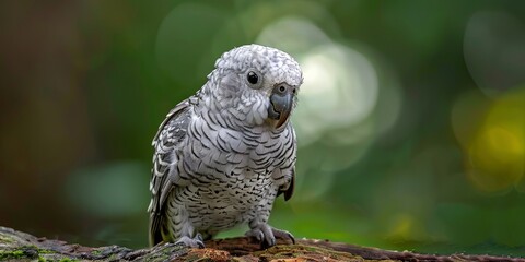 Wall Mural - A white cockatoo perches on a branch with a blurred green background.