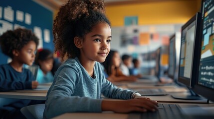 Poster - A digital classroom with students engaging in interactive lessons online.