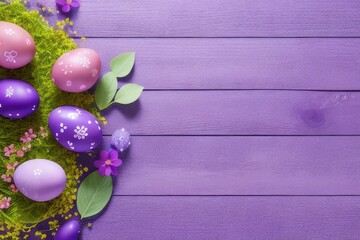 Easter egg over a wooden background with a copy space