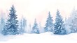 © ชัยธวัช ผาผง - Snowy forest scene with evergreen trees and soft pastel background.