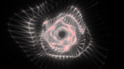 Poster - A futuristic wireframe spiral with glowing black and white edges on a dark background abstract design conveys a sense of depth, technology, and digital energy, video in high quality 4k, motion design