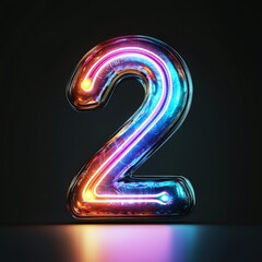 3D number 2 with neon texture realistic modern design, soft lighting, black background 