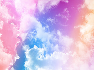 Wall Mural - beauty sweet pastel orange and violet colorful with fluffy clouds on sky. multi color rainbow image.