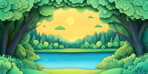 Wall Mural - Sunny day at a picturesque lakeside in a natural setting, Scenic lakeside view in nature