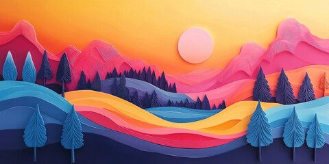 Poster - Sunset illuminating rolling hills in a scenic park, creating a tranquil atmosphere, Sunset over rolling hills in a peaceful park setting