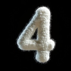 3D number 4 with cotton texture realistic modern design, soft lighting, black background 