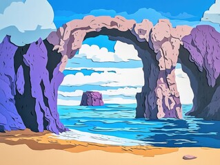 Wall Mural - Coastal view featuring natural arches on a beach, Seaside landscape with natural rock formations on a shoreline