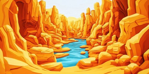 Wall Mural - Golden rocks in a stunning mosaic canyon setting, Golden rocks in a beautiful canyon landscape