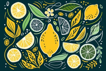 Vibrant citrus pattern with lemons and leaves