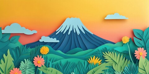 Poster - Volcanic landscape of a majestic mountain surrounded by natural park scenery, Majestic mountain in a volcanic landscape with natural park surroundings