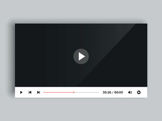 White flat video player for online viewing. Vector on a gray background.