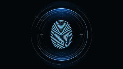 Digital fingerprint in a circular interface on a dark background.