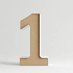 3D number 1 with cardboard texture realistic modern design, soft lighting, white background 