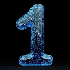 3d number 1 with blue frost texture realistic modern design, soft lighting, blac background