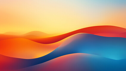 Poster - Abstract vector background with a colorful gradient of orange, blue, and red colors, in a minimalistic style with simple shapes.