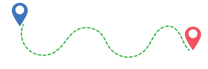 Poster - route icon - two points with dotted path and location pin. route location icon two pin sign and dott