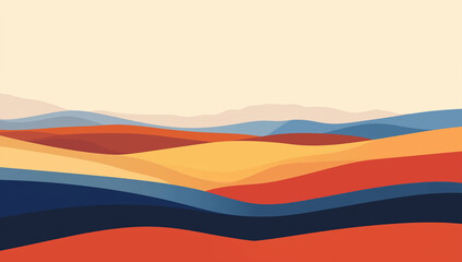Poster - Abstract vector background with a colorful gradient of orange, blue, and red colors, in a minimalistic style with simple shapes.
