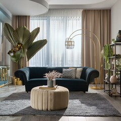 Art deco interior design of modern living room, home.