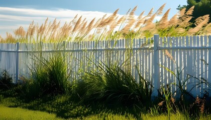 Tranquil White Fence with Tall Grass in Soft Light