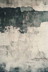 Poster - An abstract image of a textured wall featuring uneven patches of gray and white, highlighting weathered paint and a rustic appearance.