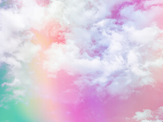 Wall Mural - beauty sweet pastel orange and violet colorful with fluffy clouds on sky. multi color rainbow image.