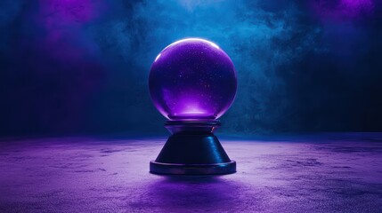 A mystical purple crystal ball glowing against a dark, atmospheric background, creating an enchanting vibe.