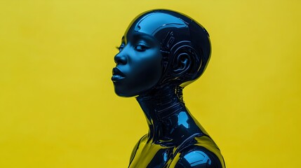 Poster - Determined Futuristic Portrait of Young Middle Eastern Person Wearing Cutting Edge High Tech Bodysuit against Chartreuse Studio Lighting Background
