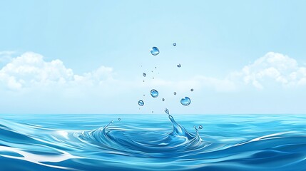 Wall Mural - A serene depiction of water with splashes and ripples against a bright blue sky.