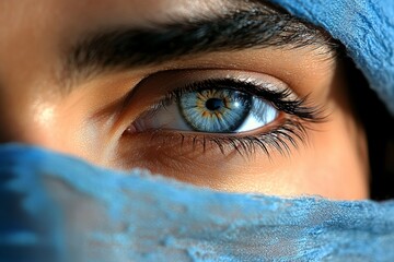 Poster - Detailed shot of a personâ€™s face in the morning light, eyes half-open, with every detail of their expression showing the transition from sleep to wakefulness and readiness for the day