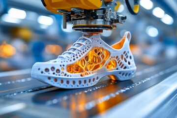 Poster - Futuristic 3D-printed shoes, where customers design their own custom fit and style using advanced materials, and the shoes are printed on-demand for a perfect, personalized experience