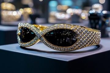 Poster - Futuristic jewelry customization, where customers use a virtual reality tool to design rings, necklaces, or bracelets, viewing the pieces in 3D before they're crafted by a robotic jeweler