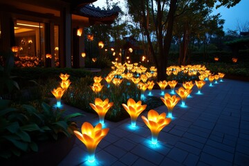 Poster - Magical glowing orchids in an enchanted forest, with their petals softly emitting light, illuminating the surrounding trees and plants in a mystical, otherworldly glow