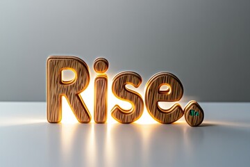 Aufkleber - One motivational word, â€œRise,â€ set against a plain, white background, with soft, golden light radiating from behind, inspiring a simple yet powerful call to action