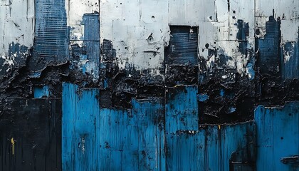 Aufkleber - An abstract artwork featuring dark textures and blue hues, suggesting urban landscapes and a sense of depth.