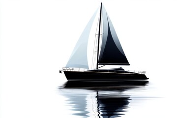 Poster - Single sailboat silhouette against a white background, with simple, clean lines capturing the elegance of the sail and hull as it moves through still waters