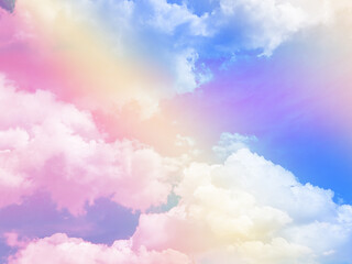 beauty sweet pastel orange and blue colorful with fluffy clouds on sky. multi color rainbow image. abstract fantasy growing light