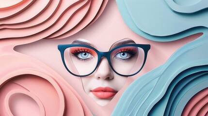 Aufkleber - A pair of trendy eyeglasses is prominently displayed against a colorful and artistic background featuring stylized eyes, showcasing creativity. Generative AI