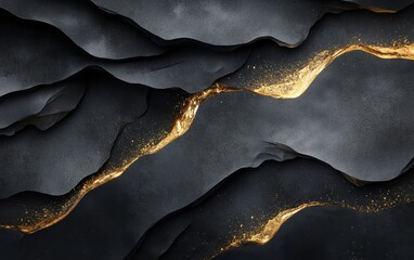 Wall Mural - Abstract design featuring dark textures and golden highlights, creating a luxurious and modern aesthetic.