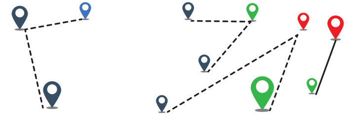 Poster - route icon - two points with dotted path and location pin. route location icon two pin sign and dott
